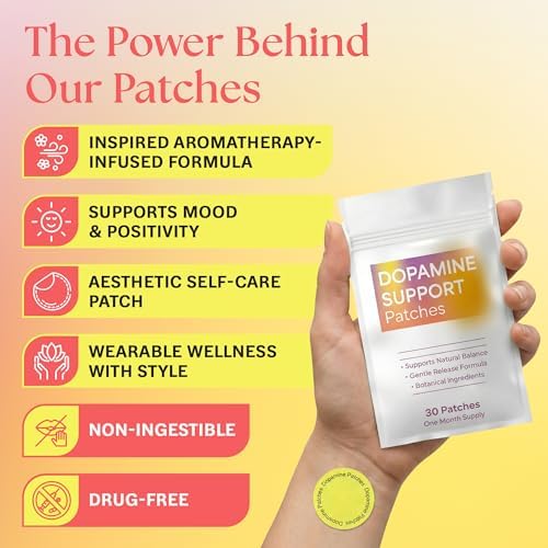 Transdermal mood boost patch collection showcasing the full strip and round sticker sizing options.