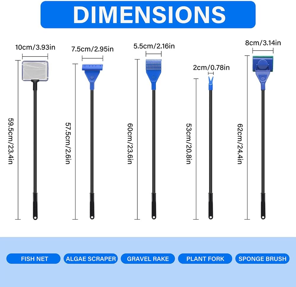 Novique gravel rake attachment detailing substrate leveling capabilities in home aquariums.