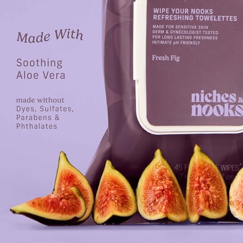 Close up of the Niches & Nooks logo and Fresh Fig branding on the authentic USA imported packaging