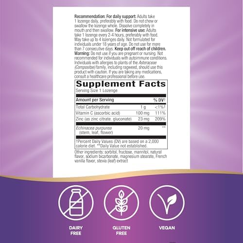 Gluten free and dairy free authentic zinc lozenges daily usage instructions.