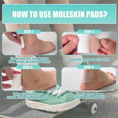 Water-resistant moleskin bandages for long distance walking and hiking comfort