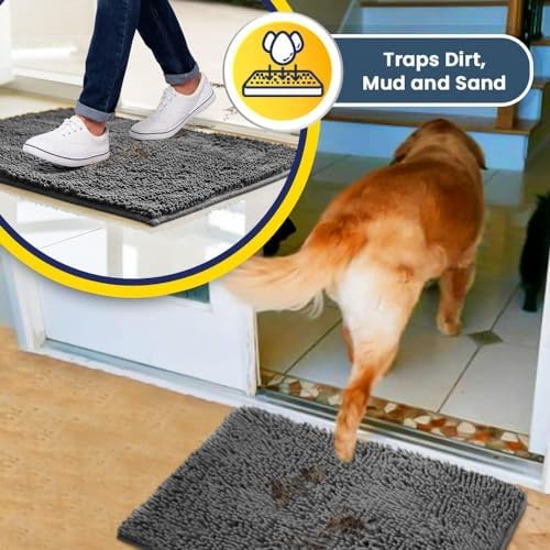 Reverse angle highlighting the textured non slip backing of the Muddy Mat pet rug.