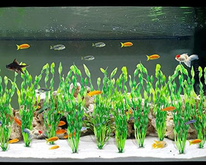 Fish swimming around the lifelike MyLifeUNIT plastic seaweed decorations in a thirty gallon tank
