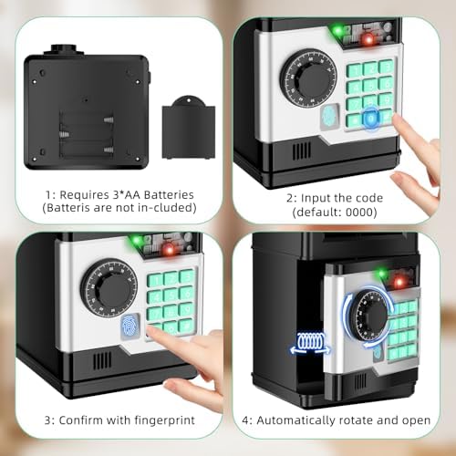 NAFEIV digital piggy bank showcasing the simulated fingerprint scanner sensor and password buttons.