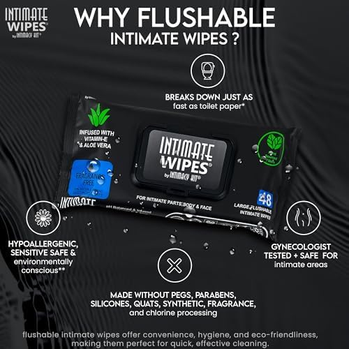 pH balanced intimate cleansing wipes for sensitive skin in black packaging