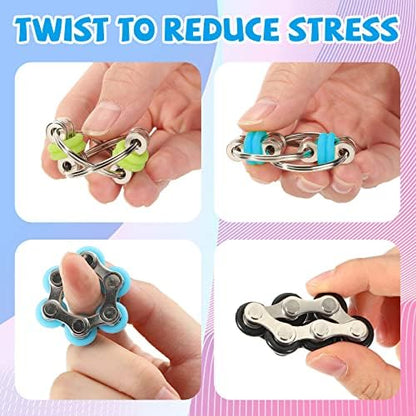 A person using the green key flippy chain keychain discreetly inside an office setting for anxiety relief