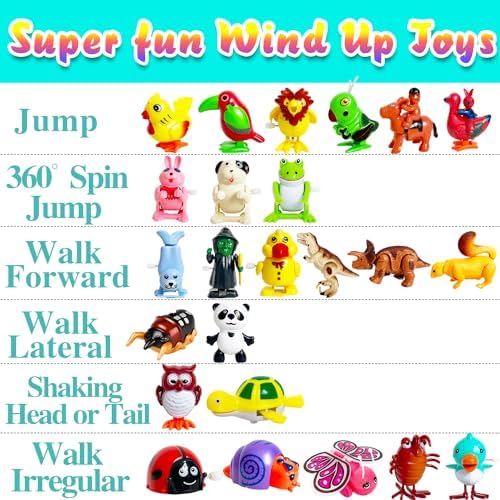 Assorted walking panda and jumping puppy figures from the bulk set demonstrating multi directional movement.
