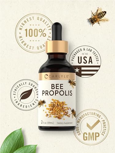 Carlyle bee propolis tincture drops being mixed into a glass of water