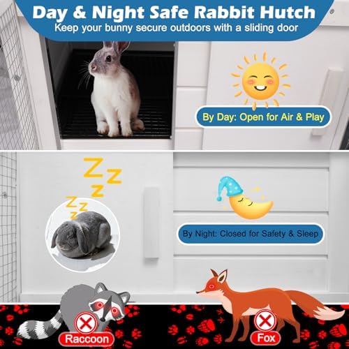 Rabbit Hutch Indoor Outdoor Bunny Cage, Weather Resistant Openable Roof, Slide Out Tray, Handle & Rolling Wheels, Chicken Coop, 48.05" L x 26.02" W x 34.3" H, White - Image 4