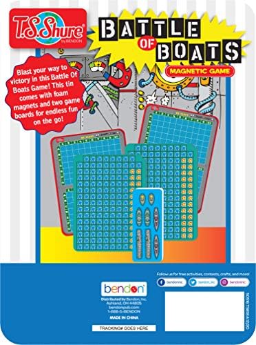 Open view of the Bendon TS Shure magnetic game case displaying the grid layout and colorful foam boat magnets.