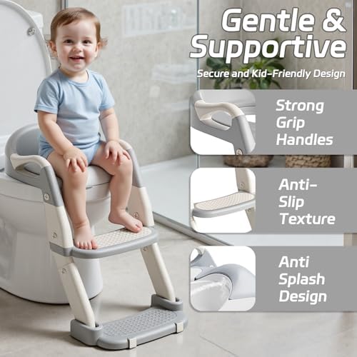 Snugzy kids potty trainer seat positioned securely over a standard western bathroom toilet