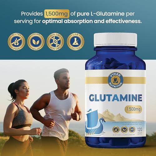 Vykee Nutrition L-glutamine 120 count capsules open bottle view