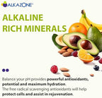 Alkazone mineral booster drops bottle shown alongside a travel bag for portability reference.
