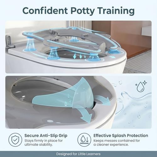 Underneath view of SKYROKU toddler toilet seat showing suction cups and silicone lining