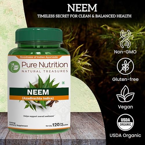 Pure Nutrition Neem capsules antioxidant herbal supplement packaging