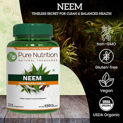 Pure Nutrition Neem capsules antioxidant herbal supplement packaging