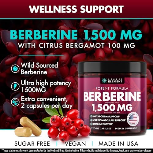 Secret Element berberine hcl capsules bottle label
