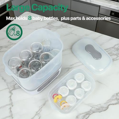 Packaging box of the authentic USA imported Freebaby Baby Bottle Steamer and Dryer with clear feature callouts.