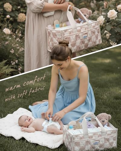Tiny Marvels sand checks baby basket showing interior compartments