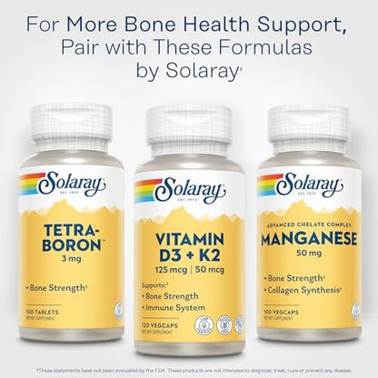 High potency Solaray Vitamin D3 K2 bone and cardiovascular health supplement container on white background