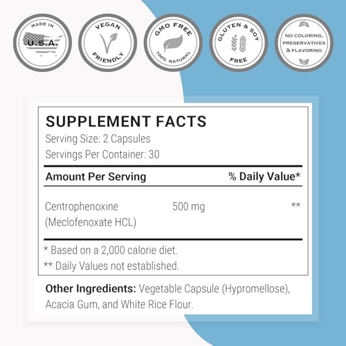 Supersmart Centrophenoxine DMAE and pCPA antioxidant supplement packaging close up
