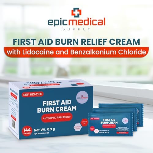 Individual foil packets of burn ointment with lidocaine for pain numbing