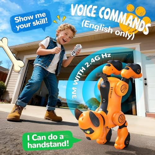 Close up of orange smart robot puppy face