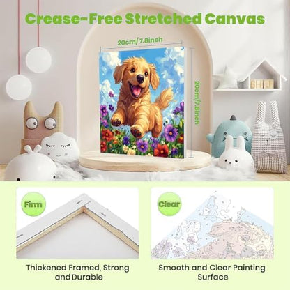 Childrens DIY painting kit by numbers with included wooden easel and colorful acrylic paints