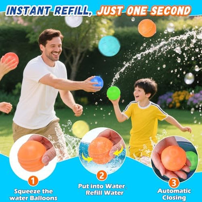 Kids playing with Omidazzle reusable water balloons in a backyard game
