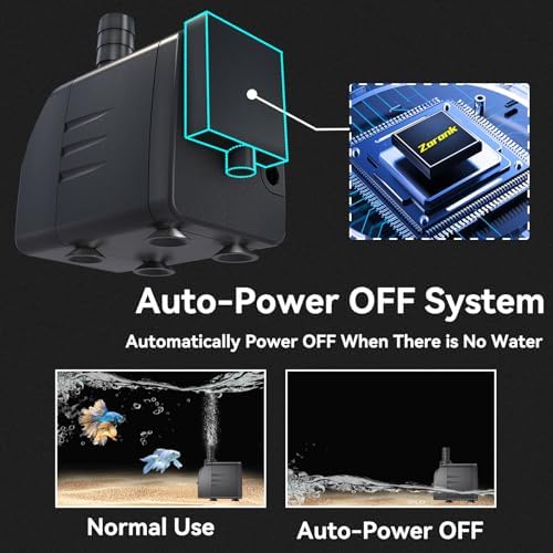 Zoronk ultra quiet 25W fountain pump submerged in a clear aquarium fish tank
