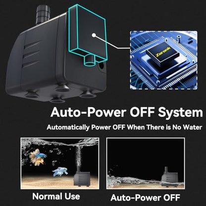 Zoronk ultra quiet 25W fountain pump submerged in a clear aquarium fish tank