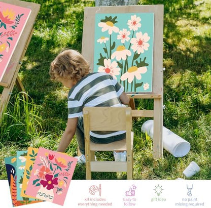 Goldentime framed paint by numbers kit being used for a relaxing family craft activity.