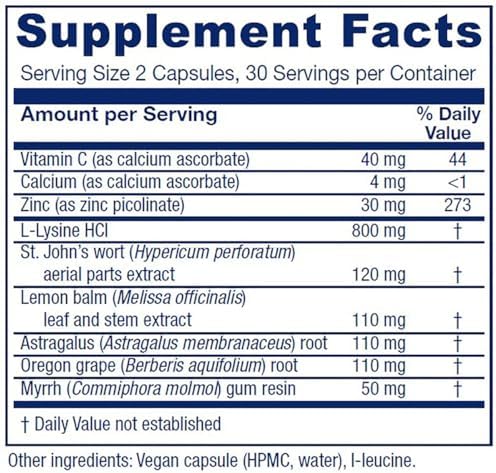 Back label of Vitanica Lysine Extra bottle displaying supplement facts and ingredients
