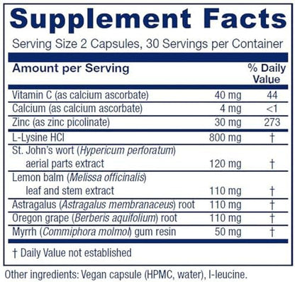 Vitanica Lysine Extra vegan capsules supplement bottle side view