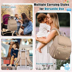 Weitars khaki diaper backpack angled side view showing gold-toned zippers