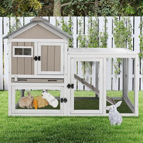 Ketive 48" L Rabbit Hutch Outdoor Indoor Bunny Hutch Weatherproof, 2-Story Wood Rabbit Cage with Deep Tray, Chew-Resistant Ramp, UV Roof, Bunny House for Small Animal, Expandable Guinea Pig Cage - Image 2