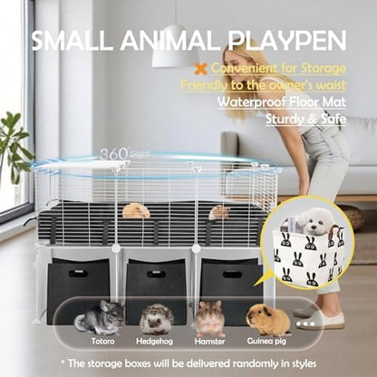 MEEXPAWS Guinea Pig Cages Small Animal Playpen Large with Waterproof PVC Liner & Washable Pee Pad & Storage Space, C&C Cage for Guinea Pigs, Hamsters, Kitten, Indoor Pet Enclosure Wire Yard Playpen - Image 3