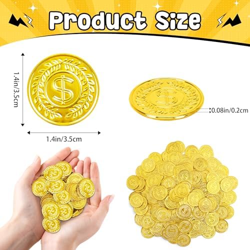 A large pile of bulk fake gold coins for kids pirate party decorations showing the detailed olive branch borders