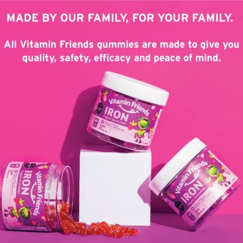 Vitamin Friends non constipating ferrous fumarate kids gummies showing natural orange peel pectin base.