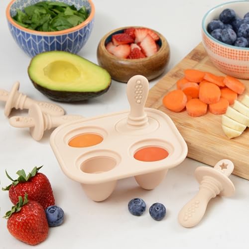 Infant holding the soft silicone PrimaStella teether pop for natural cooling gum relief