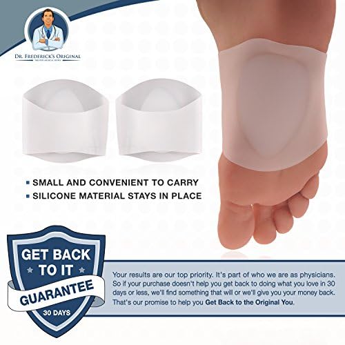 Pair of silicone arch support orthotics for flat feet management.