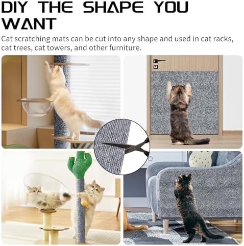 Two pieces of light grey cat scratching mats displayed with protective backing removed.