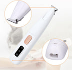 Low noise electric pet trimmer showing the 18mm widened stainless steel blades.