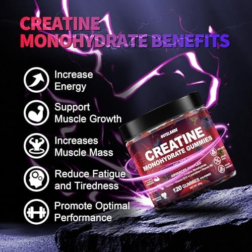 Chewable mixed berry flavor creatine gummies close up view