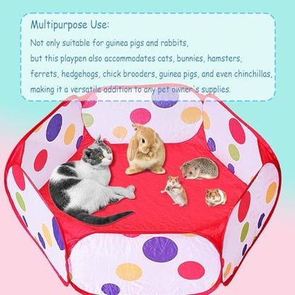 Small Animal Playpen, Portable Guinea Pig Playpen Pet Cage Tent, Waterproof Pop-up Open Pet Tent Metal Wire Yard Fence for Hamster Indoor Outdoor Exercise (Red) - Image 7
