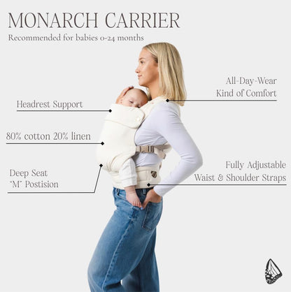 Close up of premium cotton fabric on Mabē Monarch baby carrier
