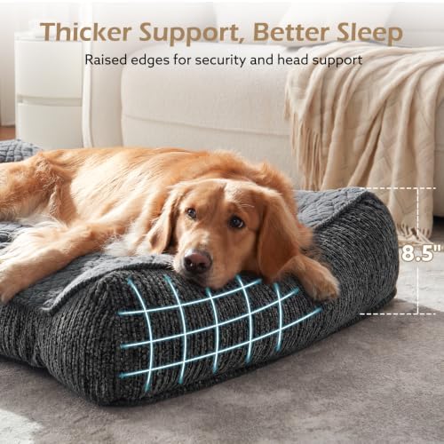 JOEJOY XL Orthopedic Dog Bed for Large Dogs Up to 80lbs - Extra Thick Foam Pet Bed Sofa with Bolster Sides, Large Sized Dog Couch Bed with Removable Washable Cover, Non-Slip Bottom, Grey (42"x30") - Image 3