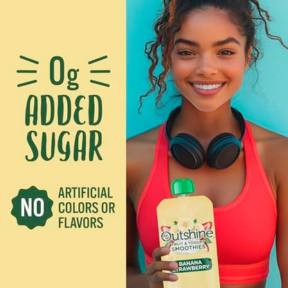 The complete 24-pack collection of Outshine healthy breakfast smoothie pouches unboxed and organized.