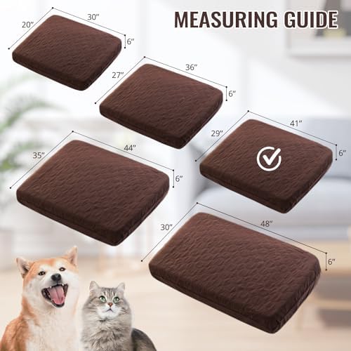 Brown washable dog bed protector elastic band closeup view