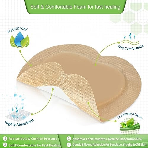 NeuHeils coccyx wound bandage showcasing the seven by seven inch sizing dimensions.